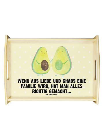 Mr. & Mrs. Panda Holztablett Avocado Pärchen mit Spruch in Gelb Pastell