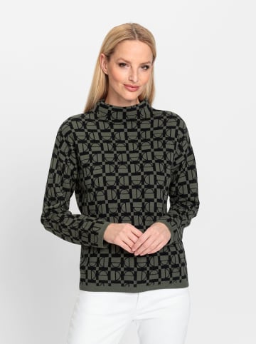 Heine Jacquard-Pullover in khaki-schwarz-gemustert