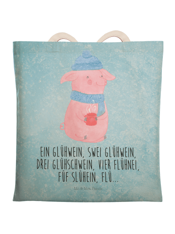 Mr. & Mrs. Panda Tasche Schweinchen Glühwein mit Spruch in Eisblau