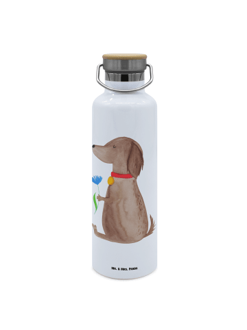 Mr. & Mrs. Panda Wasserflasche Hund Blume ohne Spruch in Weiß