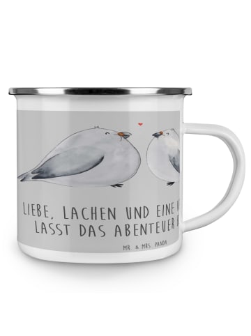 Mr. & Mrs. Panda Emaille Tasse Verlobungsfeier Abenteuer mit Spruch in Heather Grey