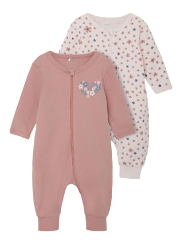 name it 2er Pack Baby Strampler mit Blumendesign und Reißverschluss in Rosa