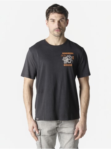 KOROSHI Crew cotton print-emb washed t-shirt in Schwarz