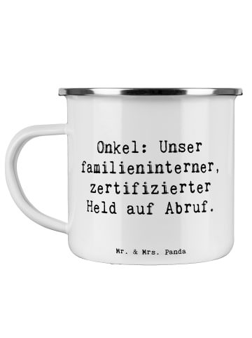 Mr. & Mrs. Panda Metallbecher Spruch Onkel-Held mit Spruch in Weiß