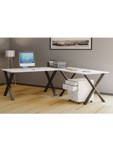 VCM  X Schreibtisch Eckschreibtisch L Form 220x160x80 in Schwarz / Weiß