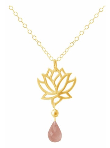 Gemshine Kette mit Anhänger Lotusblume und Rosenquarz Tropfen in gold coloured