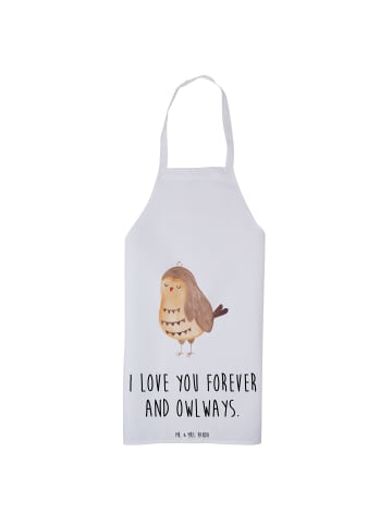 Mr. & Mrs. Panda Schürze Eule Zufrieden mit Spruch in Weiß