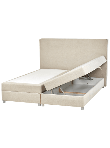 Beliani Boxspring Bett MINISTER in Beige/Silber - (W) 193 x (H) 115 x (L) 209 cm