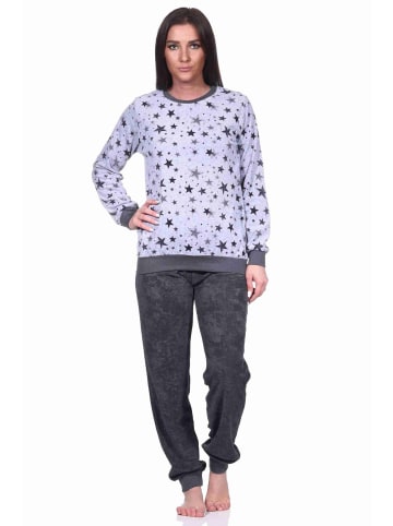 NORMANN Frottee Pyjama Schlafanzug Bündchen Sterne Design - 69385 in Grau