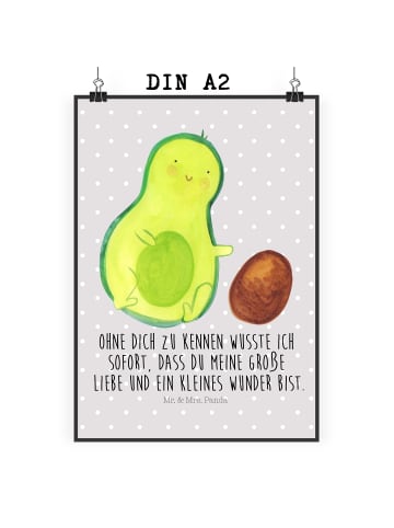 Mr. & Mrs. Panda Poster Avocado Kern rollt mit Spruch in Grau Pastell