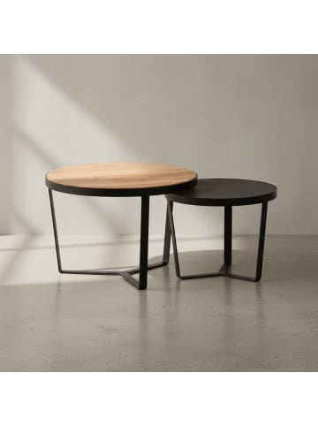 KADIMA DESIGN Couchtisch 2er Set Akazie Massivholz / Steinoptik Wohnzimmertisch