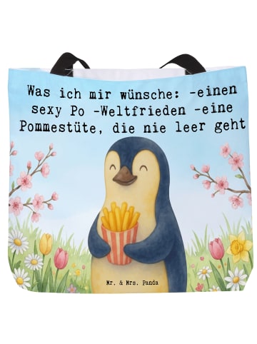 Mr. & Mrs. Panda Tote Bag Pinguin Frühling Pommes Design mit Spruch in Weiß