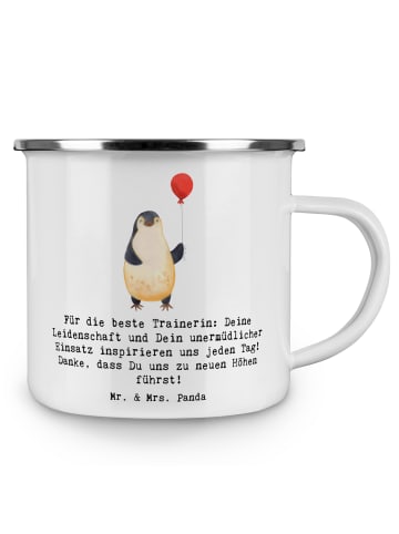 Mr. & Mrs. Panda Tasse Emaille Turnen Trainerin mit Spruch in Weiß