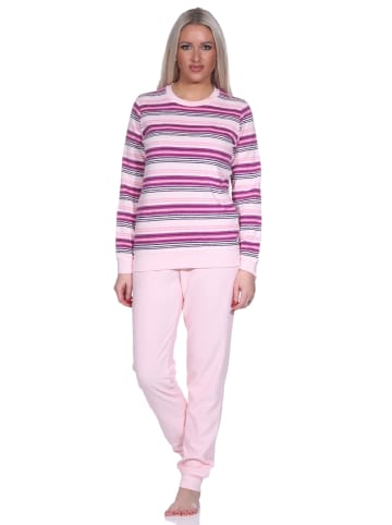NORMANN Kuschel Frottee Schlafanzug Bündchen Streifen - 75927 in rosa