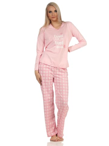 NORMANN Schlafanzug Pyjama karierter Jersey Hose in rosa