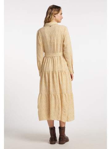 DreiMaster Damen Maxikleid Mit Blumenprint in Senfgelb Wollweiss