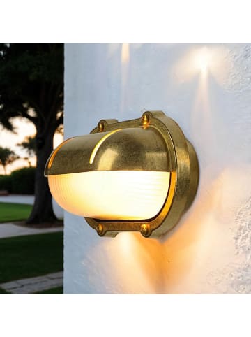 Licht-Erlebnisse Außen Wandlampe (B)21 x (H)12 cm in Messing WeißMessing Weiß