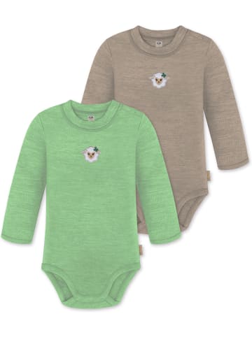 Normani Outdoor Sports 2er Pack Baby Merino Langarmbody Tuai in Grün/Beige