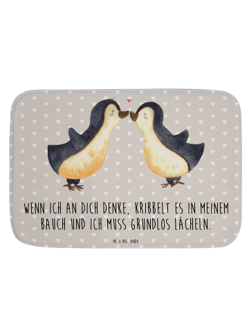 Mr. & Mrs. Panda Badezimmerteppich Pinguine Kuss mit Spruch in Grau Pastell