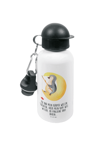 Mr. & Mrs. Panda Wasserflasche Pinguin Mond mit Spruch in Weiß