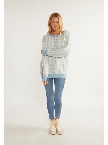 usha BLUE LABEL Strickpullover in Blau Wollweiss