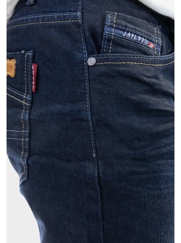 Jaylvis Regular Denim Jeans mit Kontrastnähten und Falten in Dunkelblau