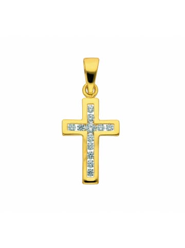 Adeliás 585 Gold Kreuz Anhänger mit Zirkonia in gold