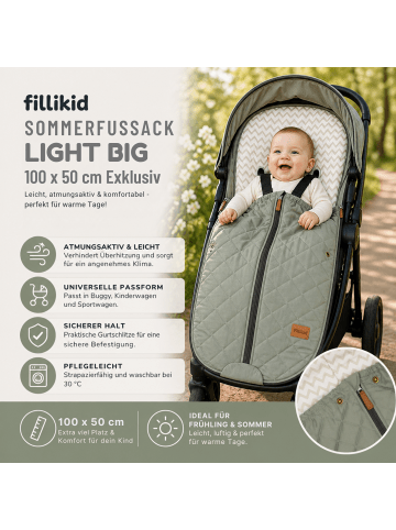 fillikid Sommerfußsack Light Big 100x50 cm Exklusiv in Grau