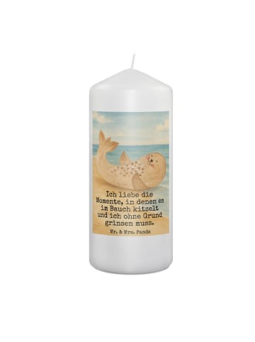 Mr. & Mrs. Panda Kerze Robbe Liegen Design mit Spruch in Weiß