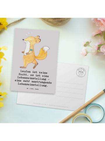 Mr. & Mrs. Panda Postkarte Laufen Lebensstil mit Spruch in Grau Pastell