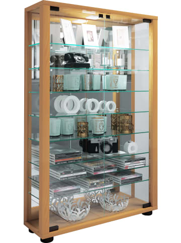 VCM  Glas Stand Vitrine Lumo Mini Spiegel in Buche