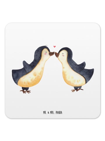 Mr. & Mrs. Panda Untersetzer für Gläser Pinguine Kuss ohne Spruch in Weiß