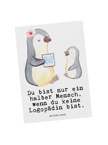 Mr. & Mrs. Panda Postkarte Logopädin Herz mit Spruch in Weiß