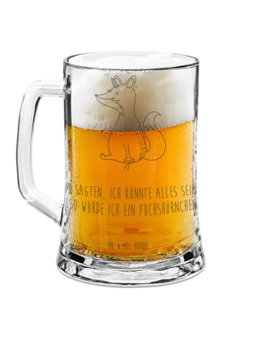 Mr. & Mrs. Panda Gravur Bierkrug Einhorn Fuchs mit Spruch in Transparent