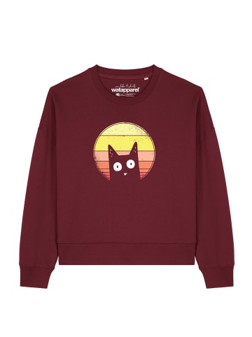 wat? Apparel Sweatshirt Sunset Cat in Weinrot