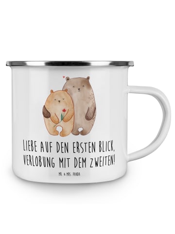 Mr. & Mrs. Panda Camping Emaille Tasse Verlobung Glaube mit Spruch in Weiß