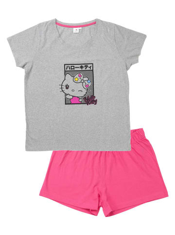 Hello Kitty Hello Kitty Schlafanzug Pyjama Set Kurzarm Oberteil mit Shorts in grau/pink