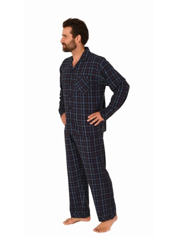 NORMANN langarm Flanell Pyjama Set Schlafanzug zum durchknöpfen in schwarz