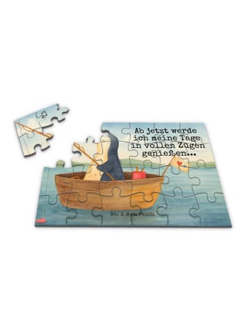 Mr. & Mrs. Panda Puzzle Pinguin Angelboot Design mit Spruch in Weiß