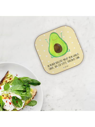 Mr. & Mrs. Panda Holzuntersetzer Avocado Glücklich mit Spruch in Gelb Pastell