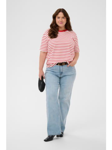 KAFFE curve T-Shirt kurzarm KCwinni Loose fit in Chalk W. Red Stripes