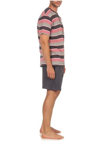 NORMANN Shorty Pyjama kurzarm Schlafanzug Streifen Knopfleiste am Hals - 53249 in rot