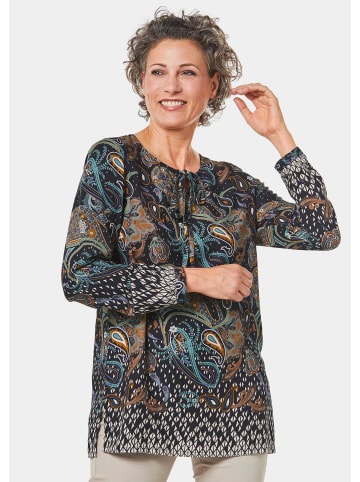 GOLDNER Kurzgröße:  Longbluse in marine / gemustert