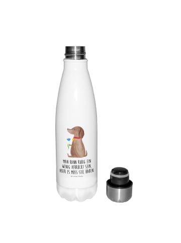 Mr. & Mrs. Panda Thermosflasche Hund Blume mit Spruch in Weiß