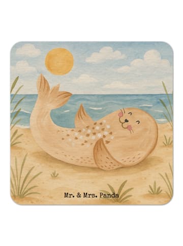 Mr. & Mrs. Panda Bierdeckel Robbe Liegen Design ohne Spruch in Weiß
