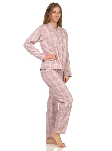 NORMANN langarm Flanell Pyjama Schlafanzug kariert - 50432 in rosa