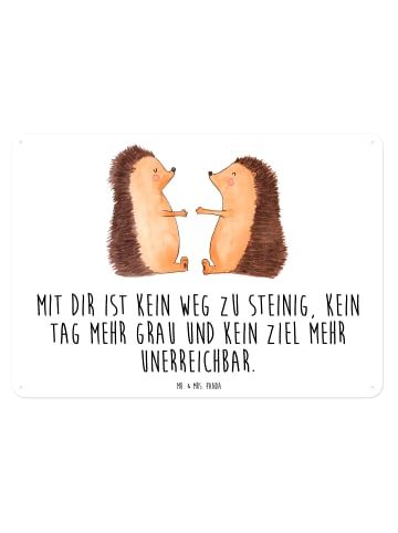 Mr. & Mrs. Panda Blechschild Igel Liebe mit Spruch in Weiß