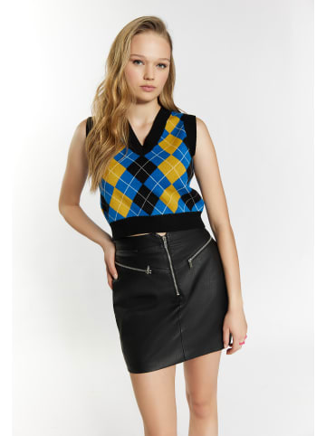myMo ROCKS Damen Strick Pullunder in Schwarz Blau Mehrfarbig