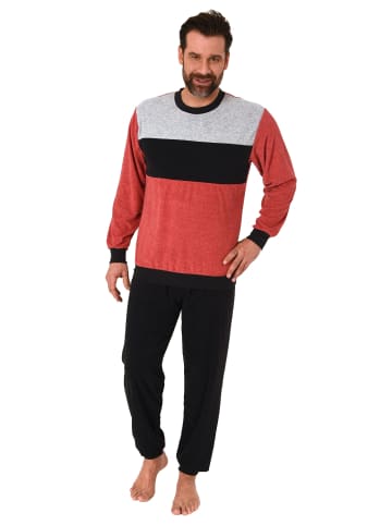 NORMANN Frottee langarm Schlafanzug Pyjama Bündchen - 81312 in rot