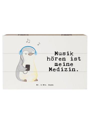 Mr. & Mrs. Panda Dekokiste Pinguin Musik hören mit Spruch in Weiß